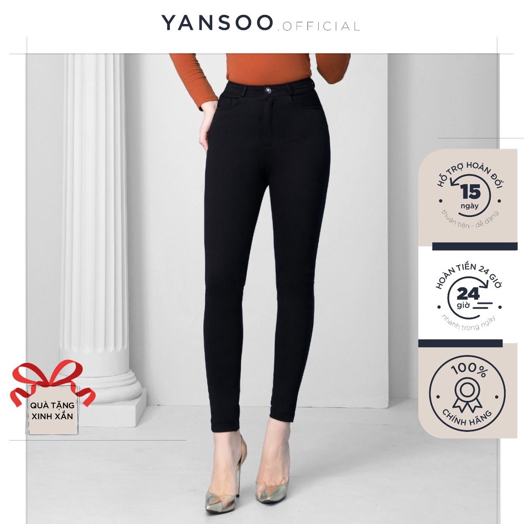 Quần tregging nữ Yansoo lưng cạp cao dài dáng thun ôm bó legging skinny vải giữ nhiệt màu đen Q13