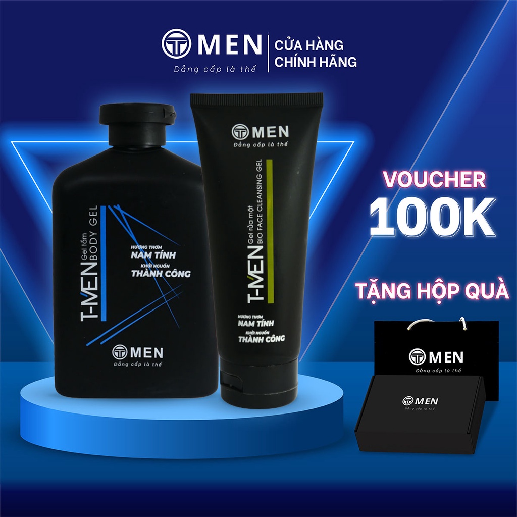 Set Sữa tắm nam Tmen 350ml & Sữa rửa mặt nam kiềm dầu giảm mụn 100ml - Body Gel & Bio Face Cleansing Gel