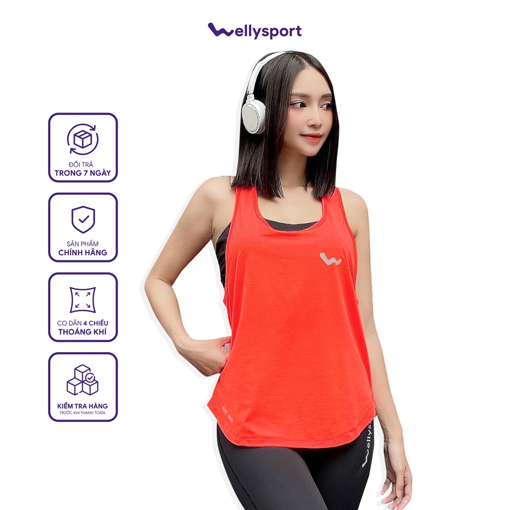 Áo Tanktop Tập Gym, Yoga Nữ, Welly Sport, Màu Đỏ Cam, Mã ATTN07