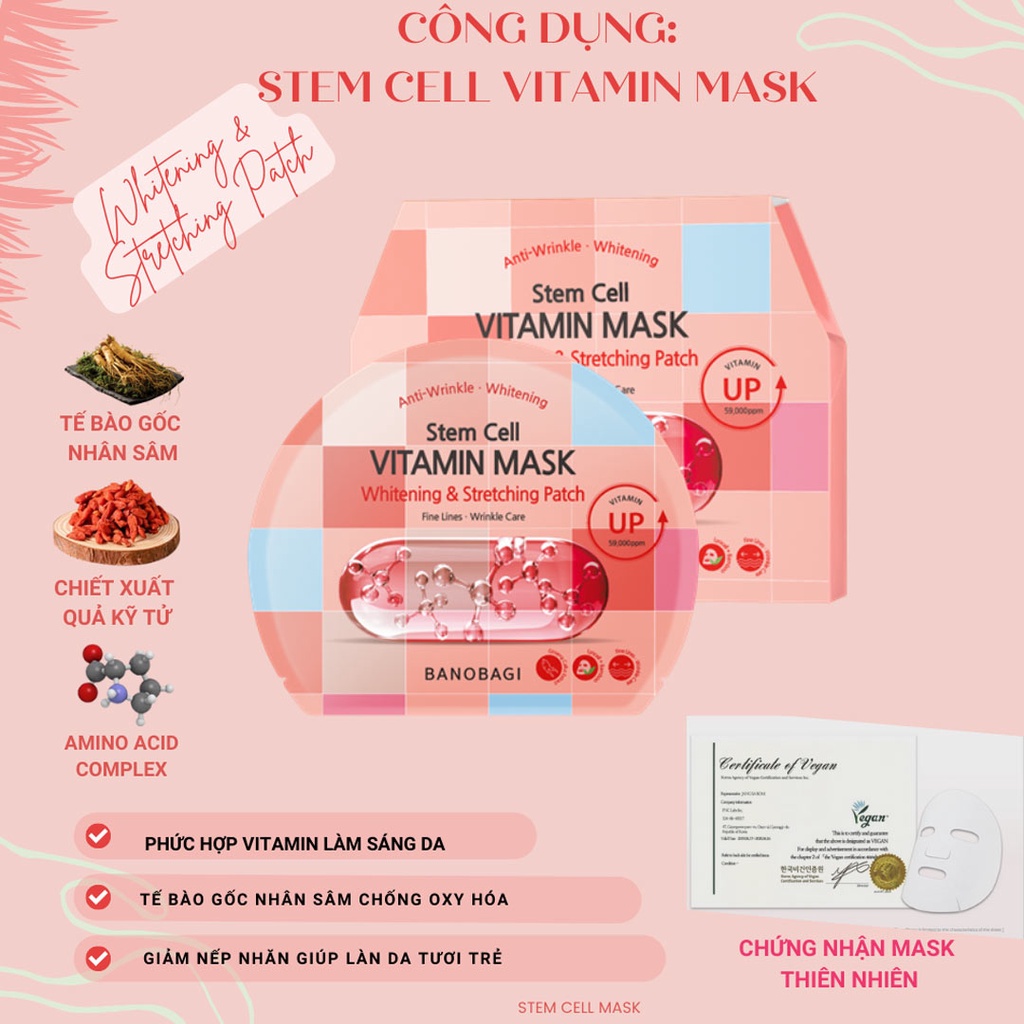 Mặt Nạ Banobagi Vital Genic Jelly Mask / Stem Cell Vitamin Mask / Super Collagen Mask BNBG 30g