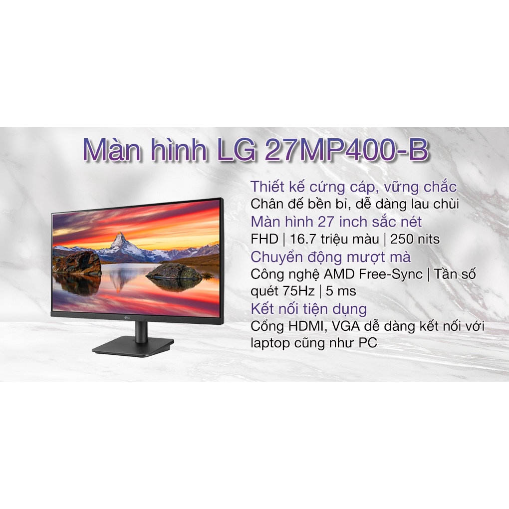 Màn hình LG 27MP400-B  Màu sắc chân thực ở góc rộng