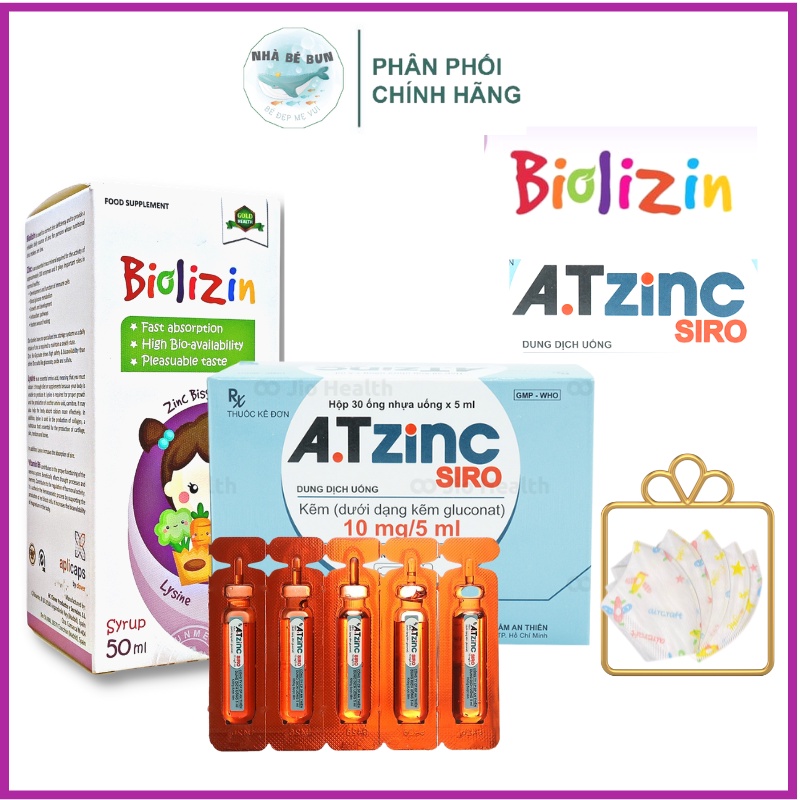 Kẽm AT ZinC và Biolizin - Bổ Sung Kẽm Hữu Cơ Cho Trẻ Biếng Ăn, Tăng Sức Đề Kháng 50ml.