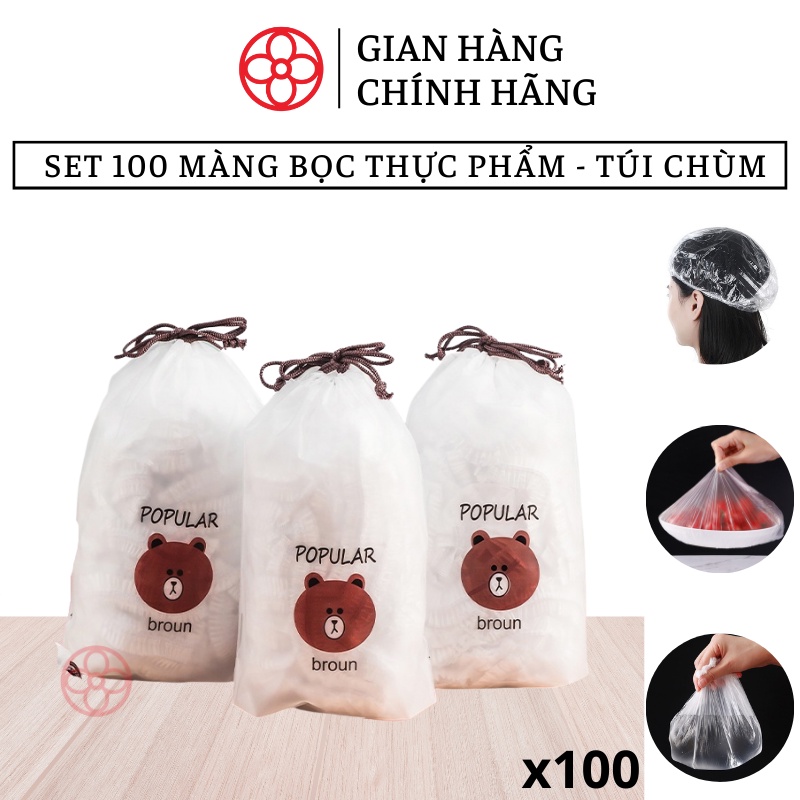 Set 100 chiếc màng bọc thực phẩm co giãn siêu dai có chun tặng túi gấu - Việt Nhật Plastic HN