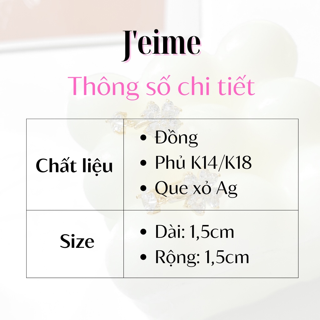 Khuyên tai chuôi bạc 925 cỏ 4 lá đính đá Feuilles, bông tai nữ tính dịu dàng J'eime