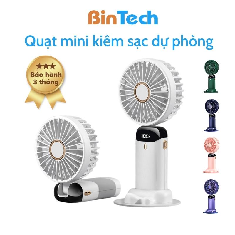 Quạt Mini Kiêm Sạc Dự Phòng BINTECH, Tích Điện, Gió Mạnh, Hiển Thị Phần Trăm Pin, Pin Dung Lượng Lớn 3000mAh