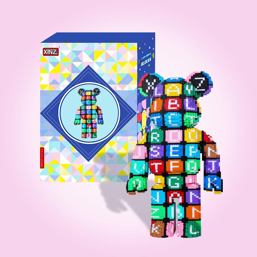 Lego 3D Bearbrick cao 35 45 55cm Ngăn Chữ  - Chú Gấu Chữ Cái - Tặng Kèm Búa - Đồ chơi lắp ráp