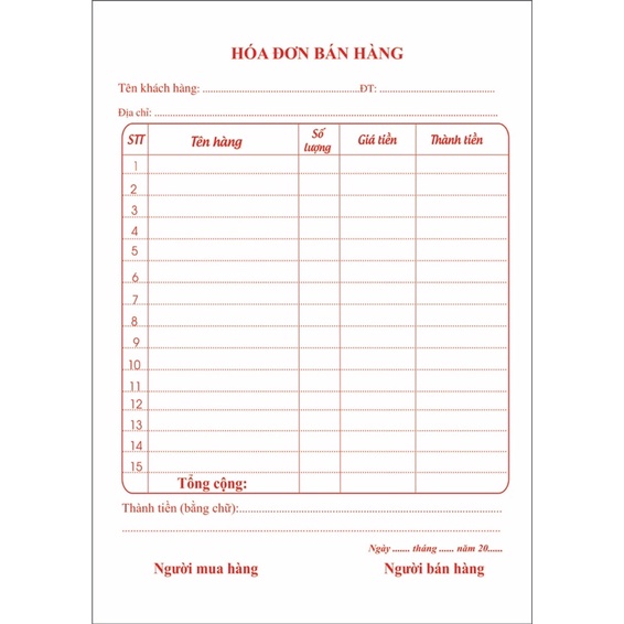 10 quyển sổ 1 liên và 2 liên in sẵn A5 cuốn 100 tờ giấy dày dặn