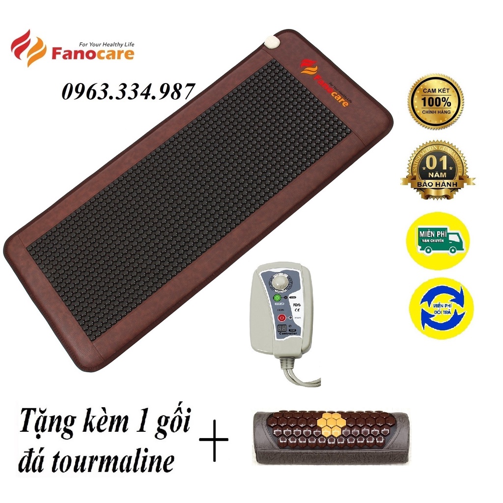 Thảm / nệm đá nhiệt nóng kích thước 80*180cm đá germanium tròn đen ( Tặng kèm 1 gối đá tourmaline)