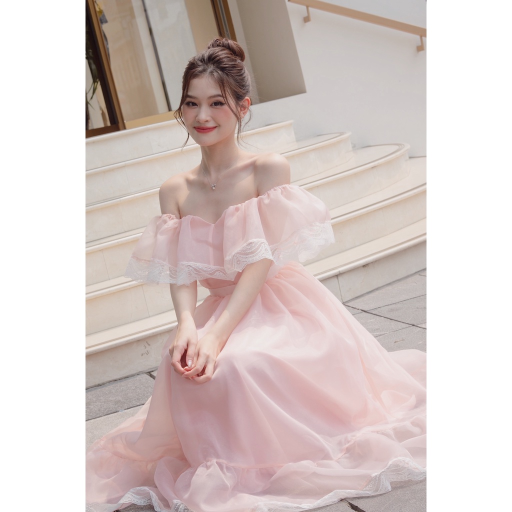 Somee studio Plumie dress Váy trễ vai dáng dài tơ organza