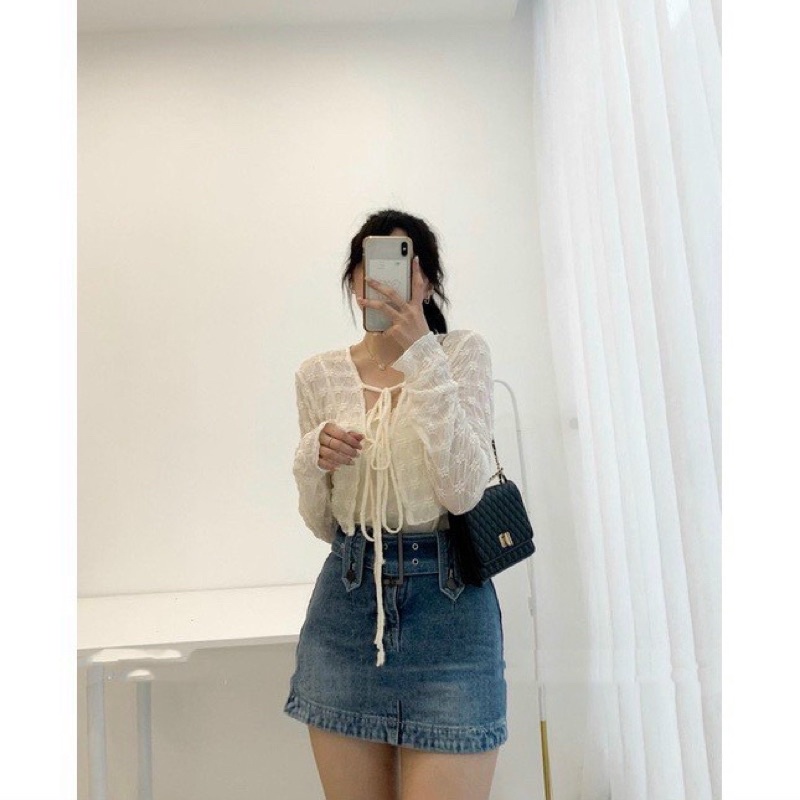 Set áo quây vạt chéo hoa kèm áo cadigan  siêu hot b130