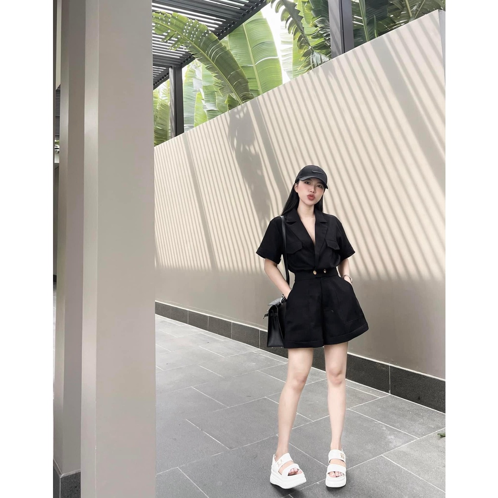 Jumpsuit đen short cổ vest bo thun eo - C2SG.VN "hàng mới mỗi ngày"