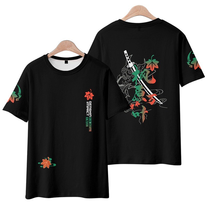 BST 4 Mẫu áo thun - in 2 mặt nguyên tố + logo game Genshin Impact - Áo Đen - Trắng