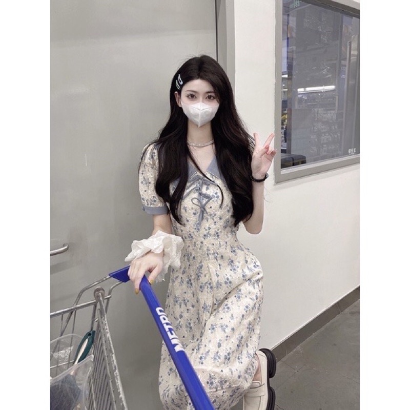 Đầm Chiffon Tay Phồng Cổ Búp Bê In Họa Tiết Hoa Phong Cách Pháp Thời Trang Mùa Hè Xinh Xắn Cho Nữ