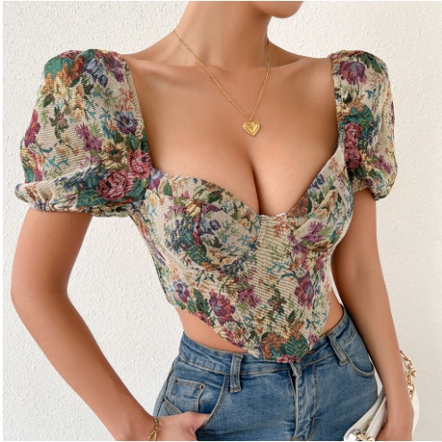Áo Croptop Ngắn Tay Cổ Chữ V Khoét Sâu Lưng Khóa Kéo Thời Trang Mùa Hè Cho Nữ