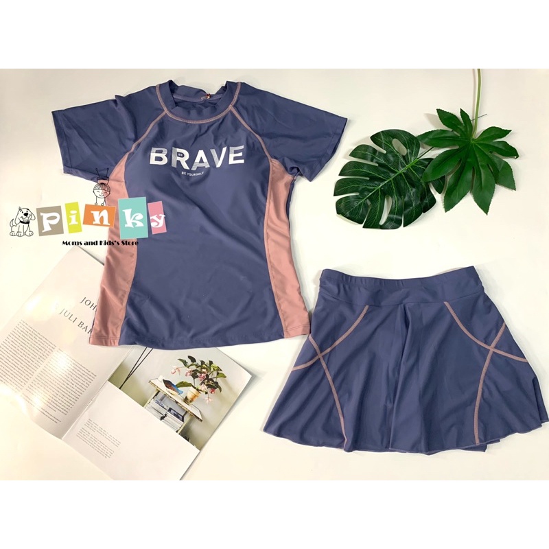 Đồ bơi nữ 2 mảnh cao cấp Big size, áo tắm cộc tay, váy hai lớp