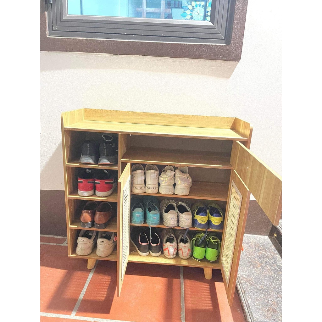 Tủ giày gỗ cánh mây lắp ghép thông minh tiện lợi 3 ngăn kích thước 90x90x30cm