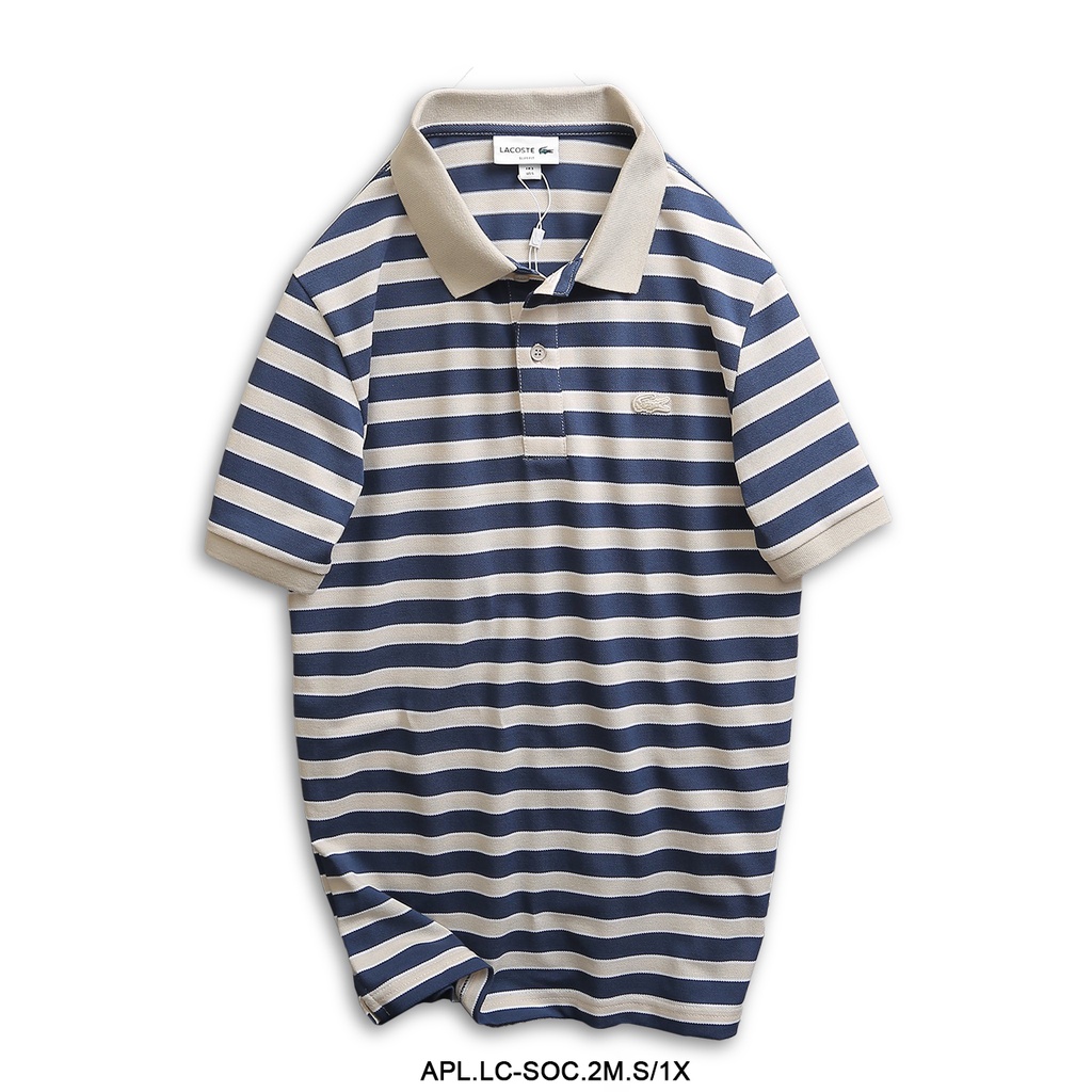 Áo thun Polo nam sọc ngang cổ bẻ phối viền cotton Pique chính phẩm - LC