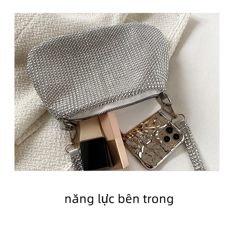 CHIC JOY♥Túi đeo sát nách một vai nữ xu hướng thời trang thiết kế đơn giản túi xách đính đá lấp lánh