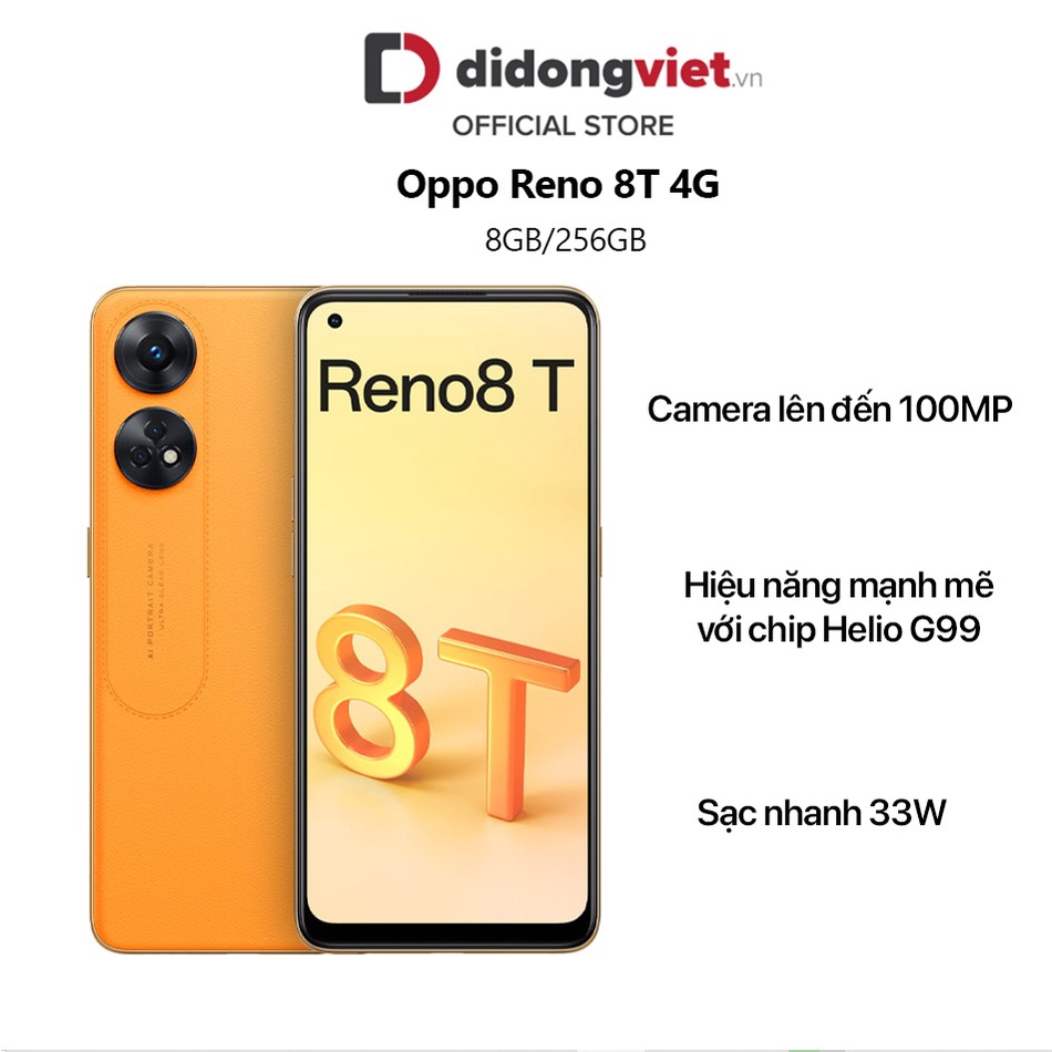 Điện thoại Oppo Reno 8T 4G Chính hãng - Camera 100MP, chipset Helio G99
