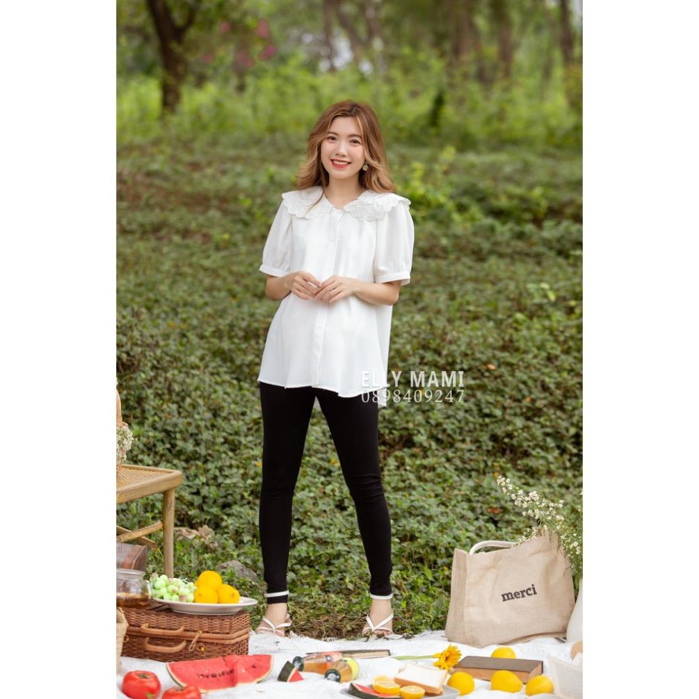 Áo Bầu , Big Size Cổ Thêu Bèo Tay Phồng Form Dễ Mặc , Mặc Thoải Mái Suốt Thai Kì &amp; Sau Sinh Thiết Kế