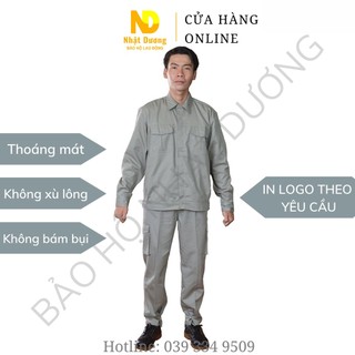 Quần áo bảo hộ túi hộp màu ghi xám vải kaki TB01 Đồng phục bảo hộ công nhân, kỹ sư, kỹ thuật