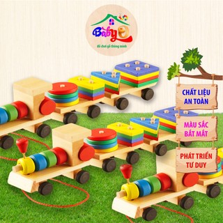 Đồ chơi cho bé 1 tuổi, đồ chơi gỗ BabyO, Tàu lửa 3 tòa thả hình khối