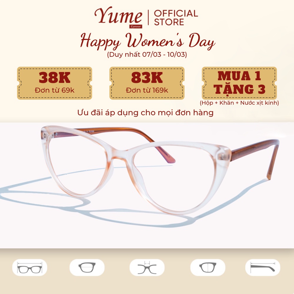 Gọng kính cận mắt mèo cá tính YUME eyewear chất liệu nhựa Hàn Quốc cao cấp màu sắc thời trang đa dạng 003