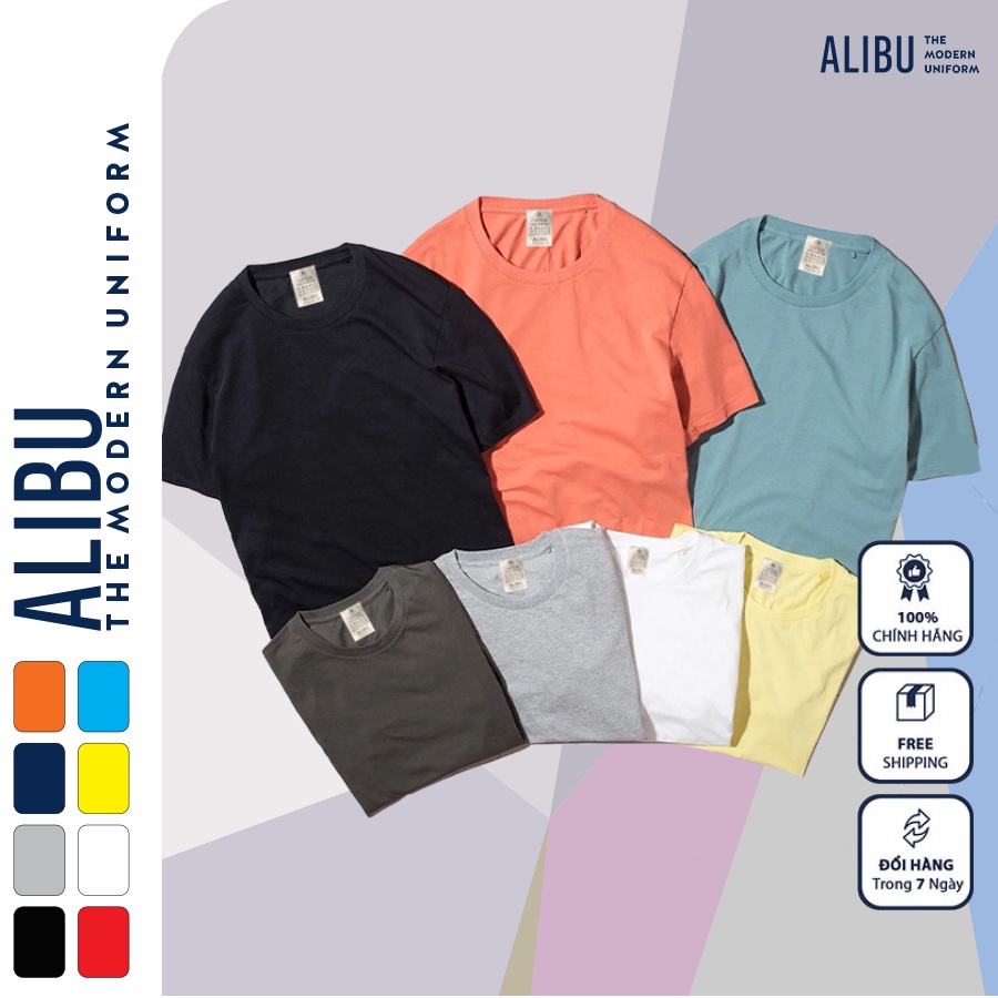 Áo thun cotton 100% thái nam trơn cổ tròn trơn gia đình nam nữ ngắn tay chất liệu co giãn 4 chiều vnxk - ALIBU