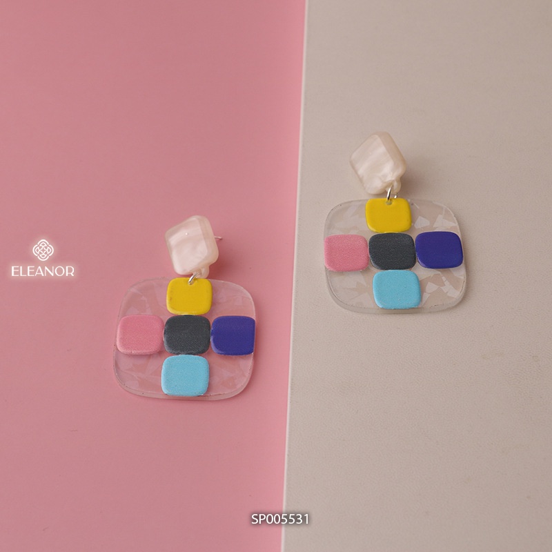 Bông tai nữ chuôi bạc 925 Eleanor Accessories họa tiết ô vuông nhiều màu sắc phụ kiện trang sức trẻ trung 5531