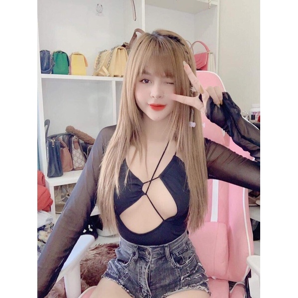 Áo body suit pha lưới khoét ngực sexy đi chơi đi biển siêu đẹp