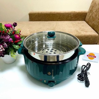 Nồi lẩu điện đa năng electric cooker pot shanban 2 tầng kèm khay hấp inox