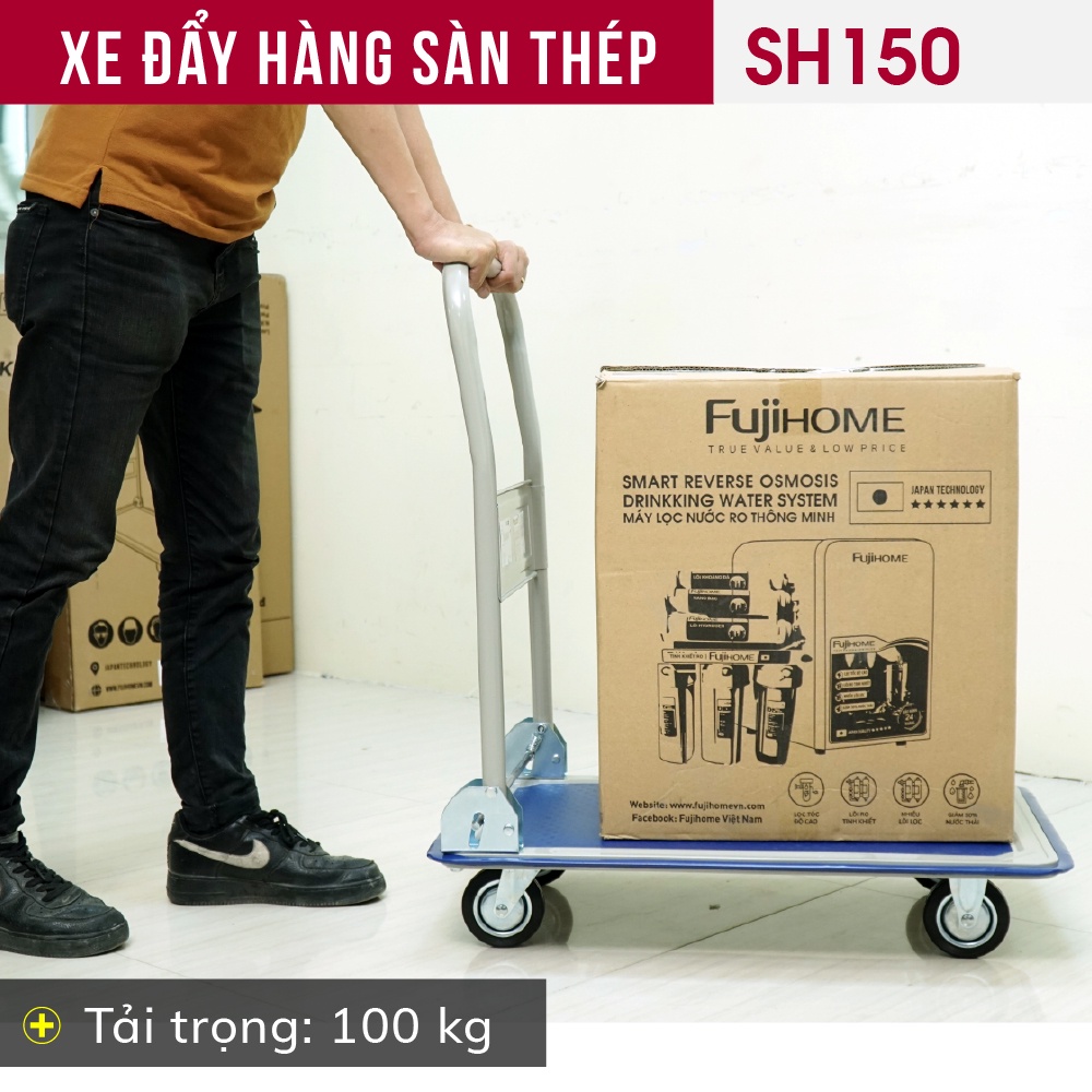 Xe đẩy hàng sàn thép 4 bánh FUJIHOME SH300, tải trọng 200kg - Công nghệ Nhật Bản, xuất xứ chính hãng - Bảo hành 12 tháng