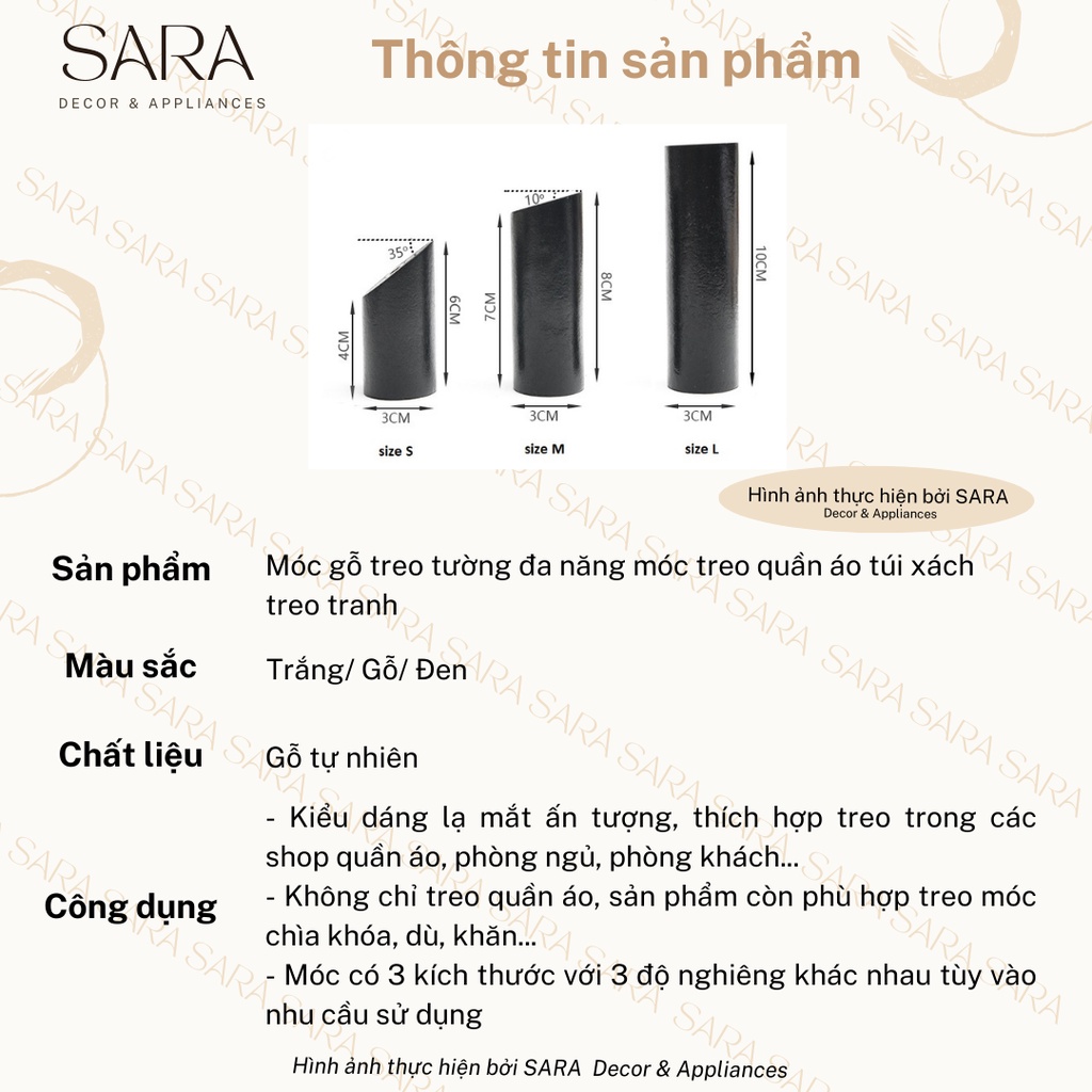 Móc gỗ treo tường đa năng móc treo quần áo túi xách treo tranh