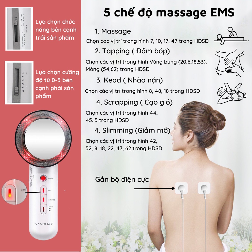 Máy Massage Giảm Mỡ Cầm Tay NANOMAX 3 Trong 1 Giảm Mỡ Bụng Đùi Mông, Công Nghệ Sóng Siêu Âm, Hồng Ngoại, Massage EMS