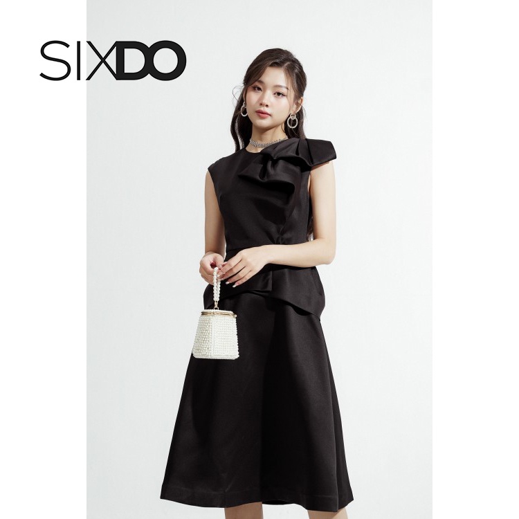 Đầm váy đen phối nơ vai thời trang SIXDO