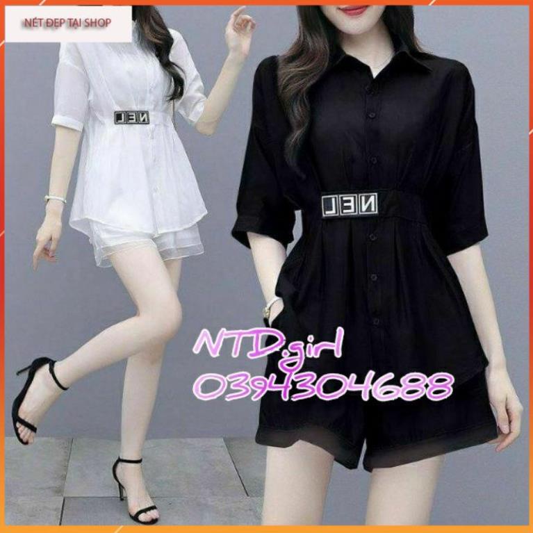 Hàng nhập - Set bộ nữ áo kiểu kèm quần short, bộ đùi lụa cổ sơ mi kiểu Nel
