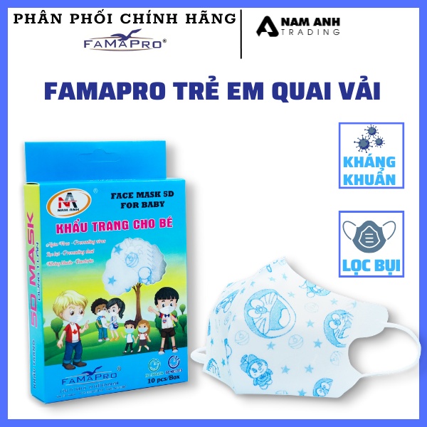 Khẩu Trang Cho Bé Kháng Khuẩn Quai Thun Face Mask 5D For Baby Hộp 10 Cái Dễ Thương