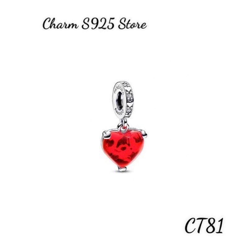 CHARM PAN ALE TREO ĐÁ TIM ĐỎ HOẠ TIẾT ĐÔI CHUỘT MICKEY BẠC S925 THUẦN KHIẾT HÀNG CAO CẤP