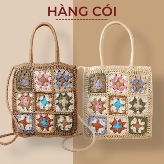 Túi cói thổ cẩm thêu hoa- Hàng Cói