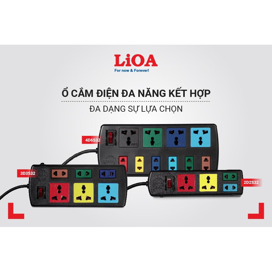 Ổ cắm điện LIOA, Rạng Đông, 4 lỗ 6 lỗ 8 lỗ 10 lỗ cổng USB, có công tắc, ~2000W - 3300W ~8000W, dây dài 3m/5m