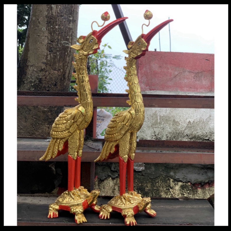 Cặp hạc bàn thờ gia tiên mào gia tiên gỗ mít sơn son cao 61cm