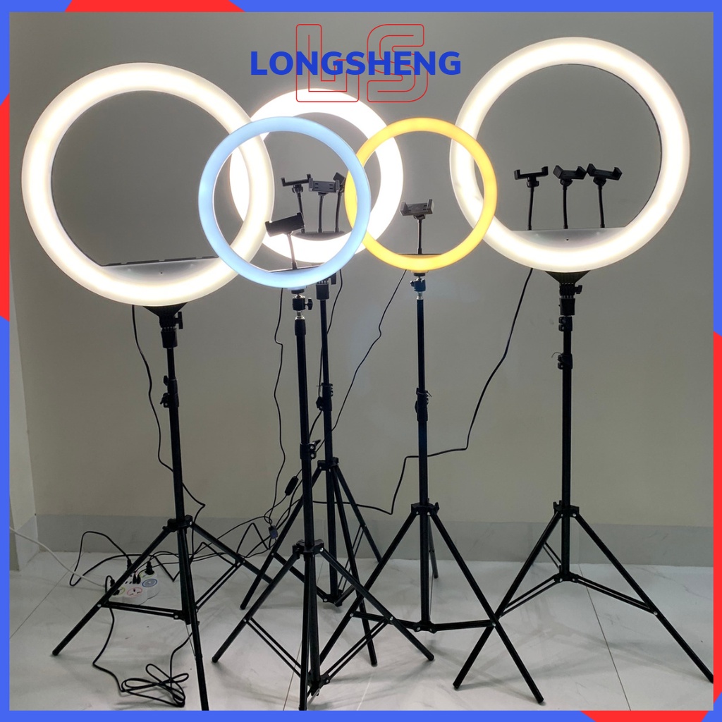 Đèn Livestream Loại To 36 46 56 Kèm Chân 2M1 1 Máy 3 Máy Hỗ Trợ Chụp Ảnh Makeup Quay Phim