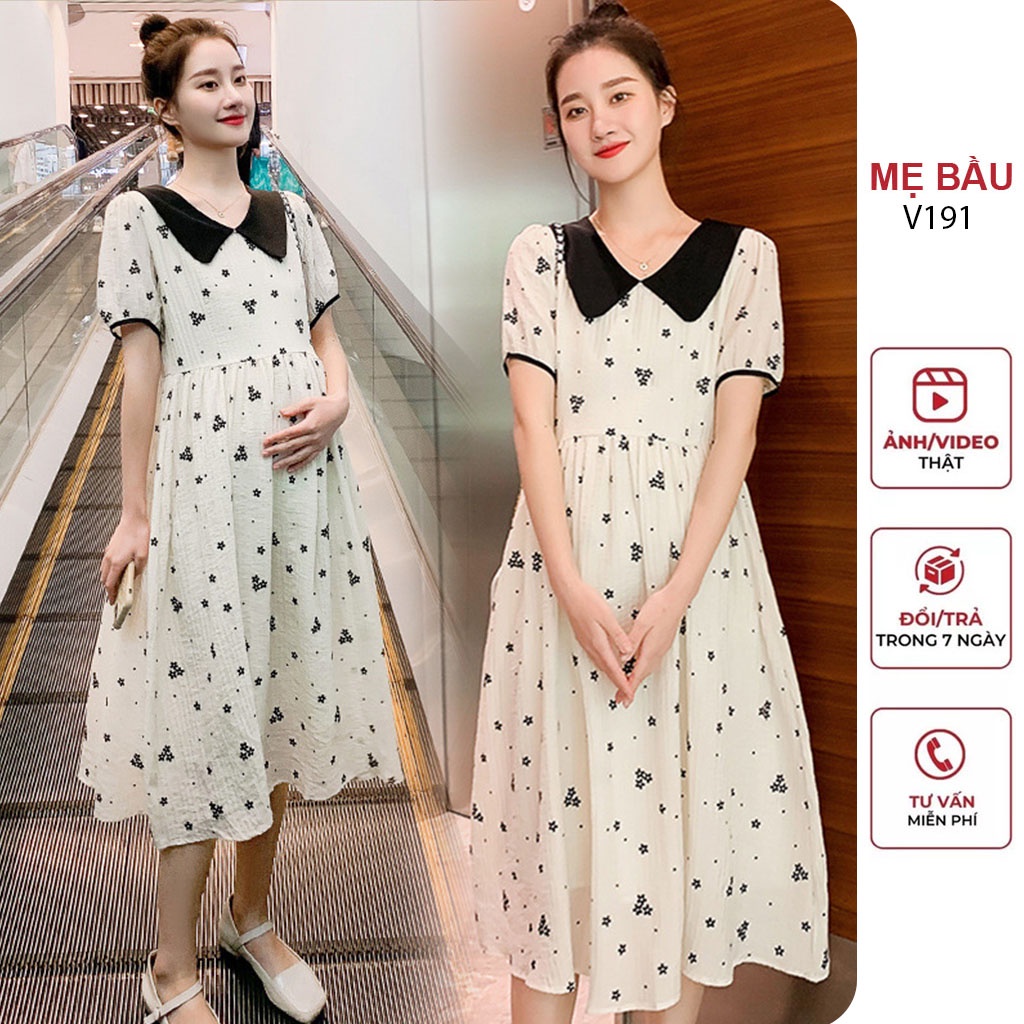 VÁY BẦU CÔNG SỞ ĐẸP SANG CHẢNH DÁNG SUÔNG DÀI - ĐẦM BẦU MÙA HÈ XINH THỜI TRANG HÀN QUỐC BIGSIZE MEBAUU V191