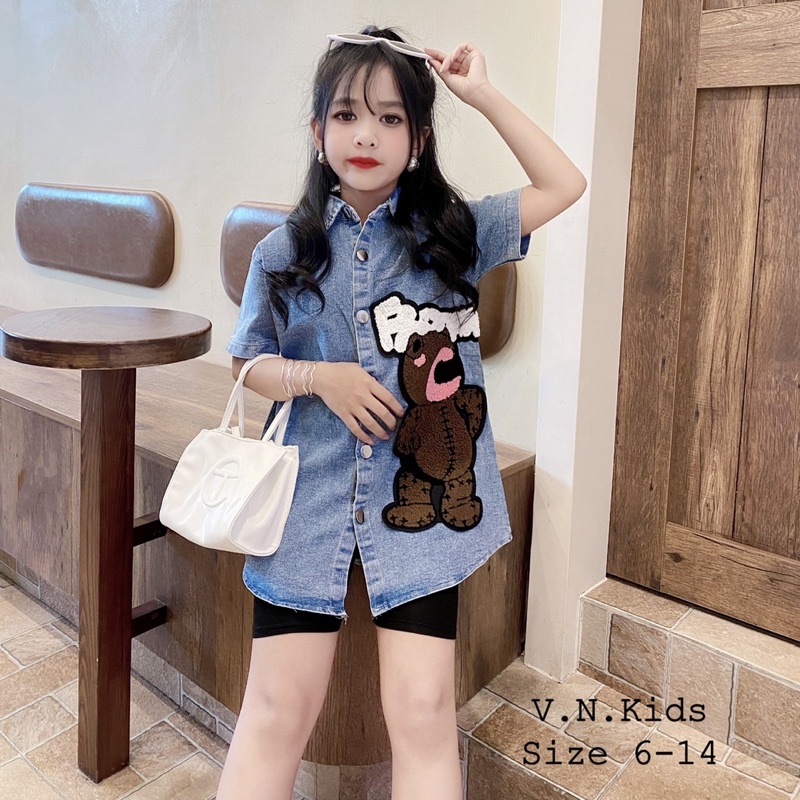 Áo sơmi Jean gấu ? quần legging đui cho Bé size đại 20kg - 45kg