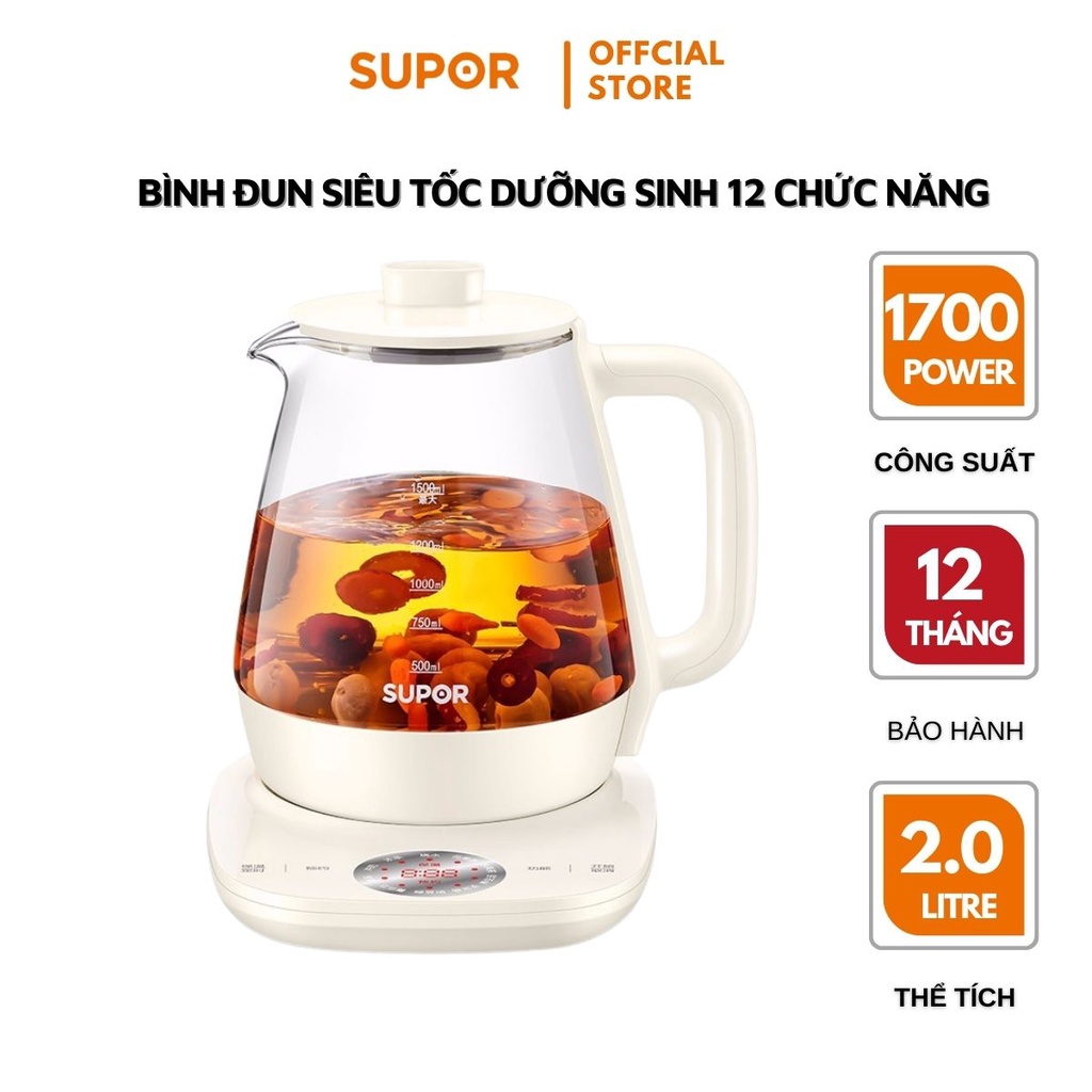 Bình đun siêu tốc Supor giữ ấm,hẹn giờ đun nước, pha trà , pha sữa, sắc thuốc 12 phím chức năng 1.5L SW - 15Y18