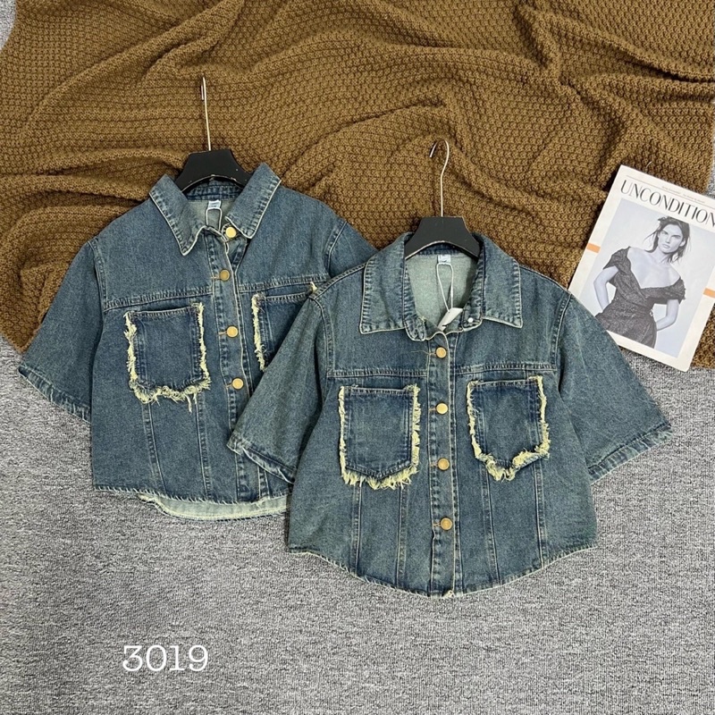 Áo sơ mi jeans bò rách dáng vừa hàng QCL1