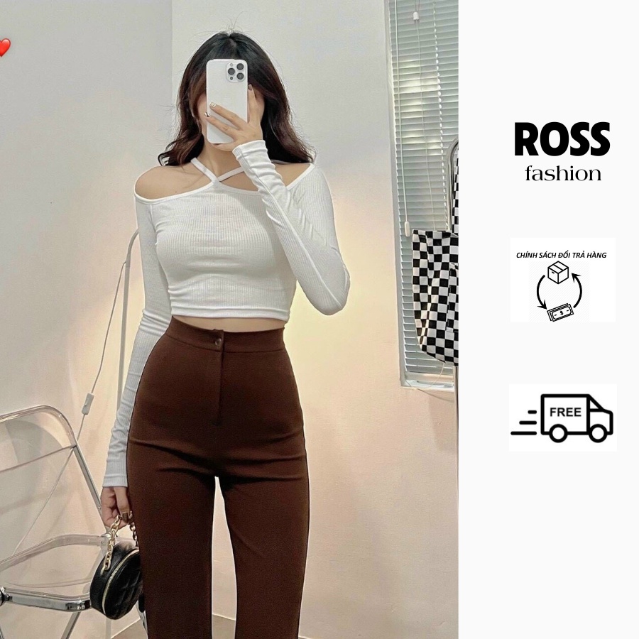 Áo Croptop Cổ Yếm Hot Trend Style Basic Hàn Quốc Khoét Áo Hở Vai Sexy Nữ Tính Kiểu Basic Ross Fashion
