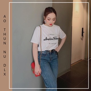 Áo Thun Nữ Cổ Tròn Màu Trắng In Số 1927 Form Basic Thun 35% Cotton DLX