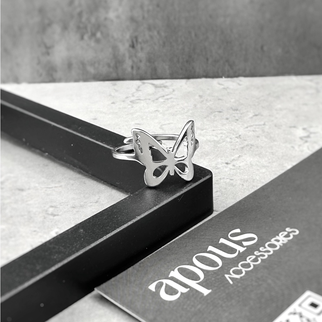 Nhẫn nam nữ hình Bươm Bướm Freesize N054 - Thép Titan - Phụ kiện trang sức Unisex Apous