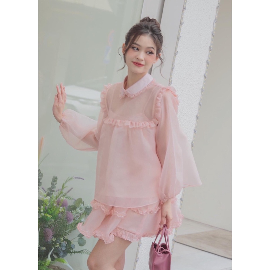 Set bigsize áo tay dài kèm chân váy phối bèo duyên dáng  HN0323